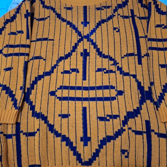 VTG LeRoy Knitwear Abstract Modernist 70s Sweater Sz L Orange & Blue - Picture 6 of 6